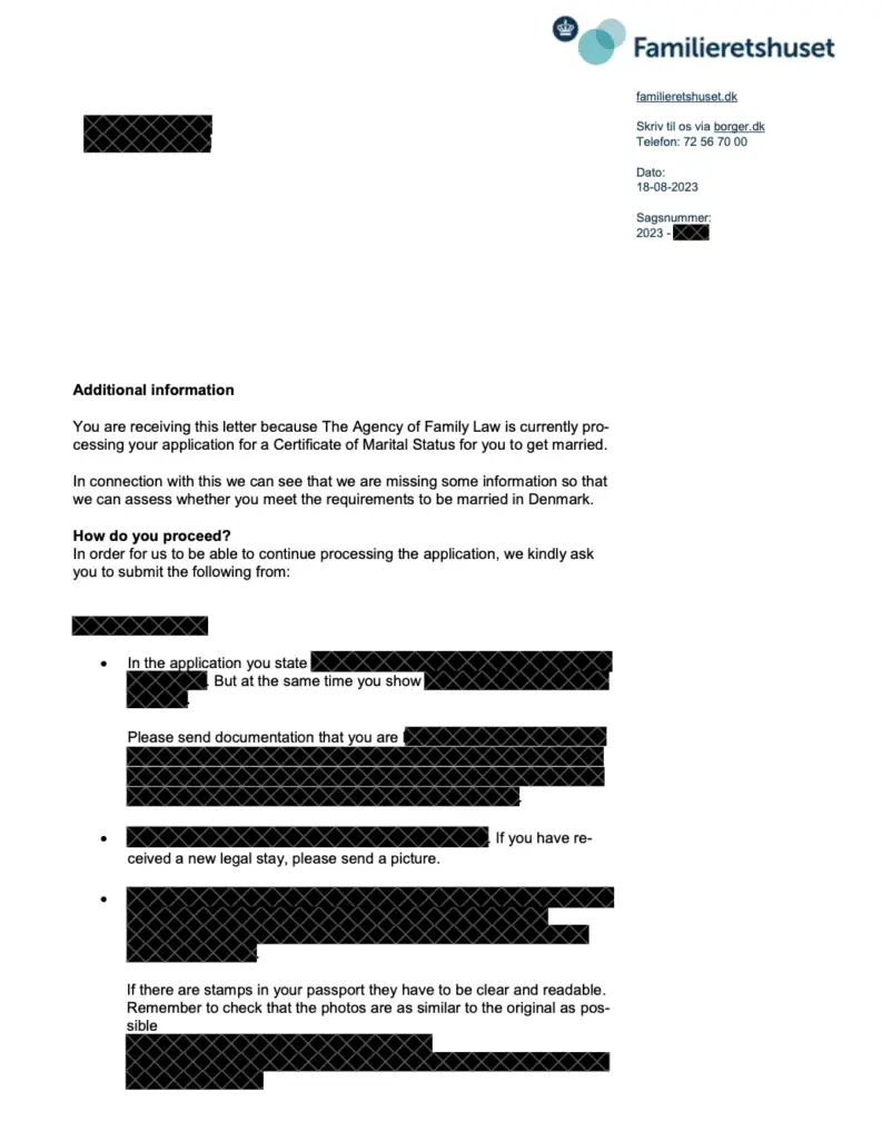 AFL letter page 1 Getting Married in Denmark